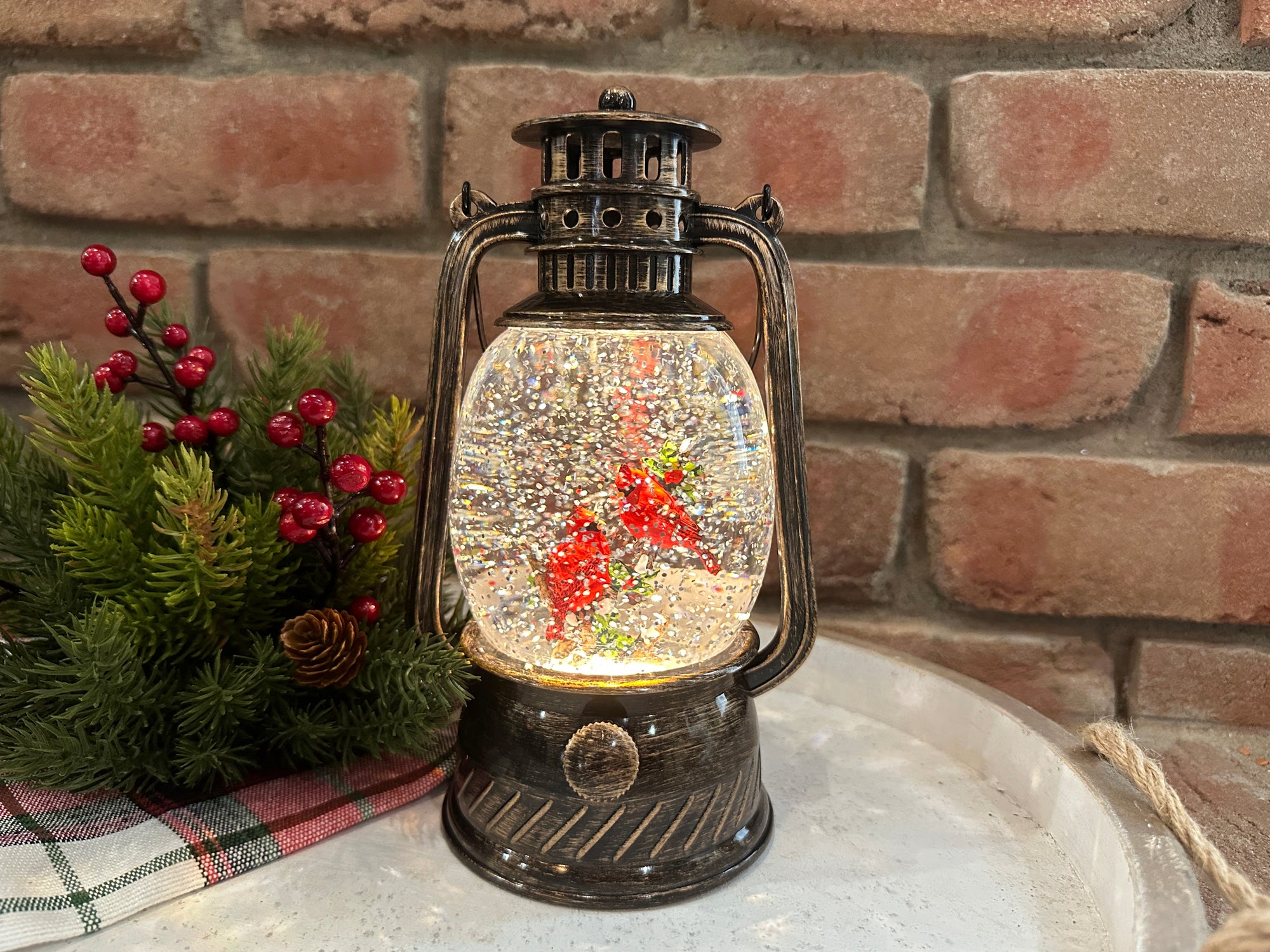 Cardinal Lighted Waterglobe Lantern