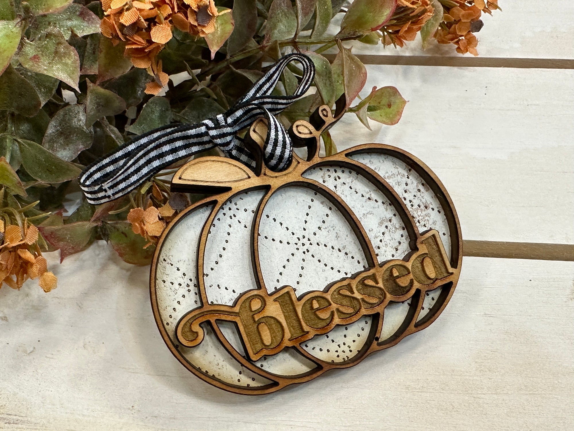 Handmade Blessed Pumpkin Ornament - White