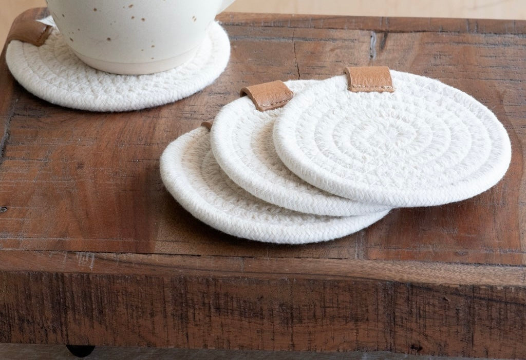 Round White Coasters - Set of Four