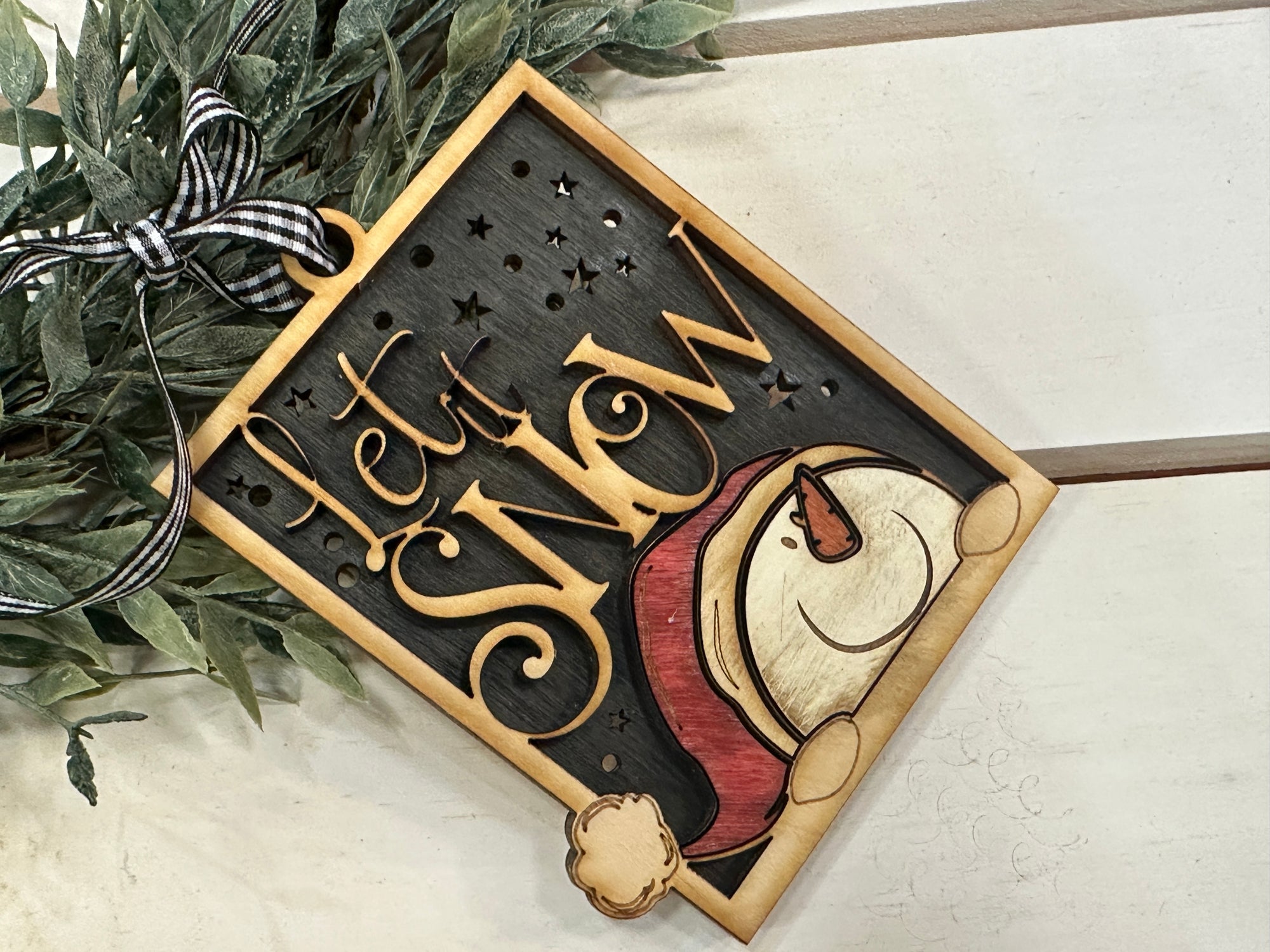 Handmade Let it Snow Snowman Ornament