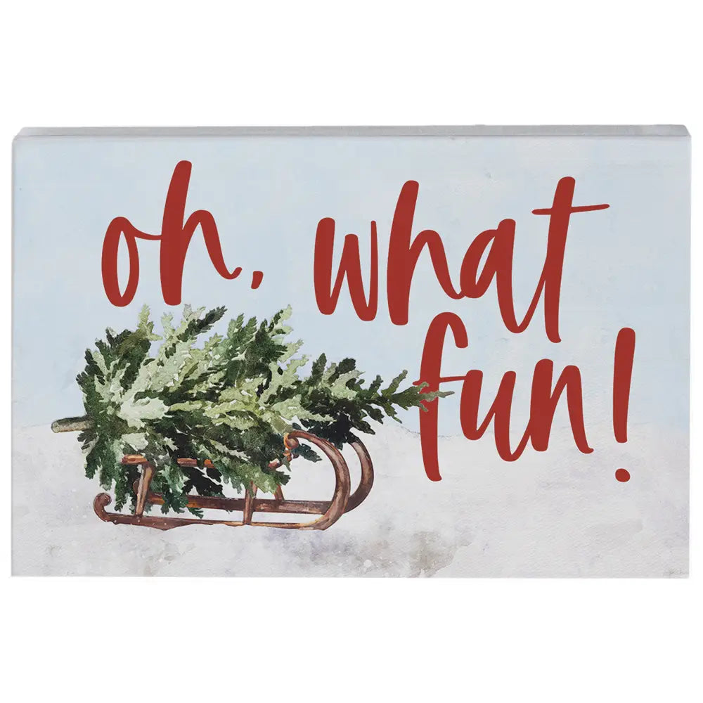 Fun Christmas Tree Sled Wood Block Sign