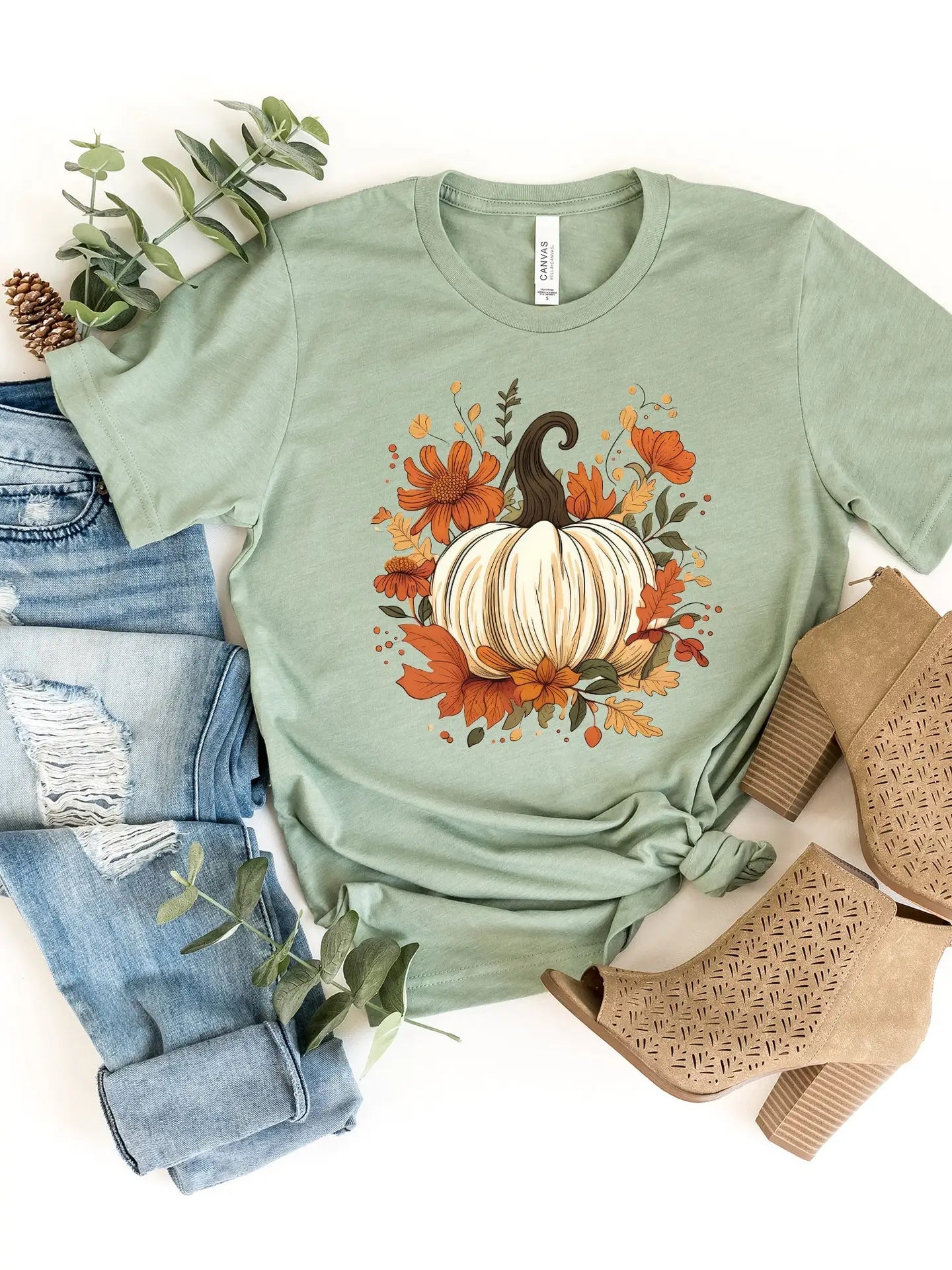 Fall Pumpkin Floral Graphic Tee