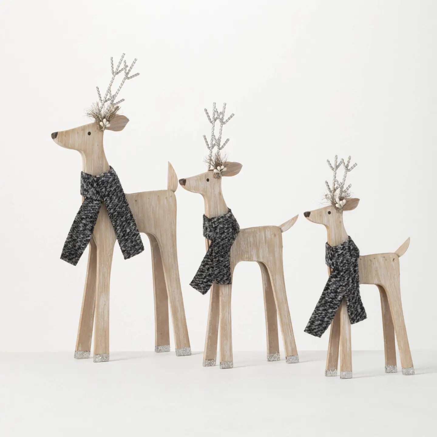 Wood Deer Figurine - Set of 3