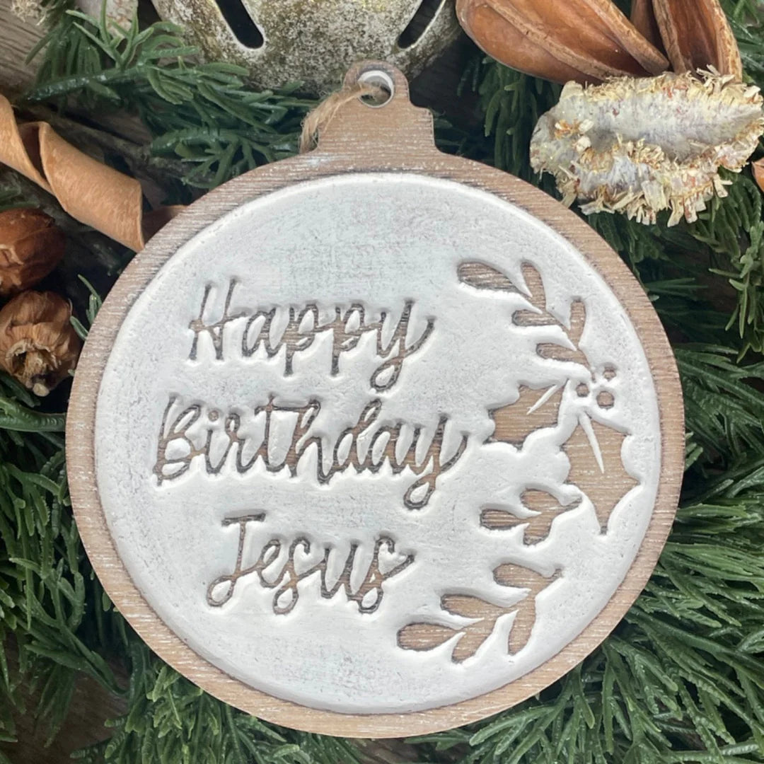 Happy Birthday Jesus Carved Ornament