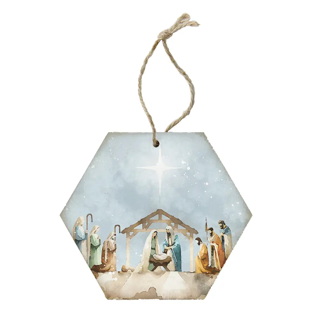 Watercolor Nativity Wood Ornament