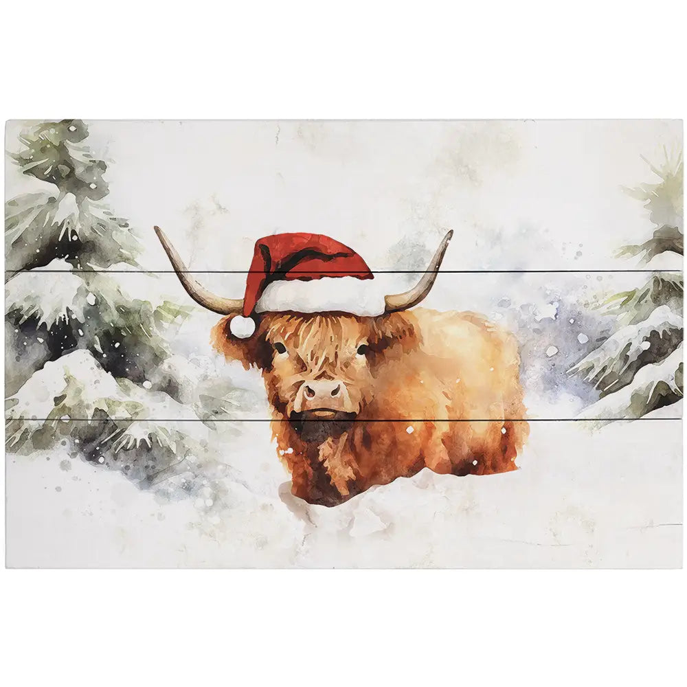 Christmas Highland Cow Wall Sign