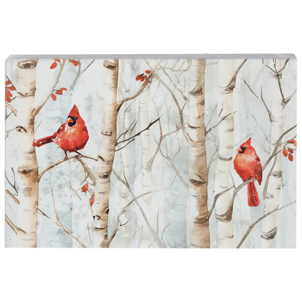 Cardinal Birch Trees Wood Block Sign