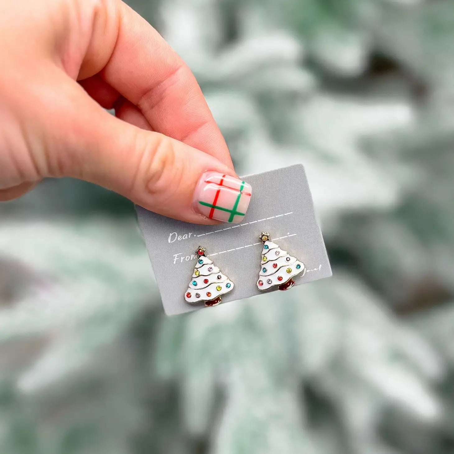 White Christmas Tree Stud Earrings