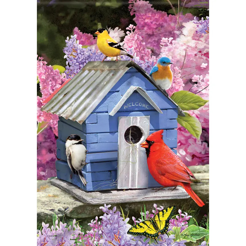 Bright Birdhouse Garden Flag