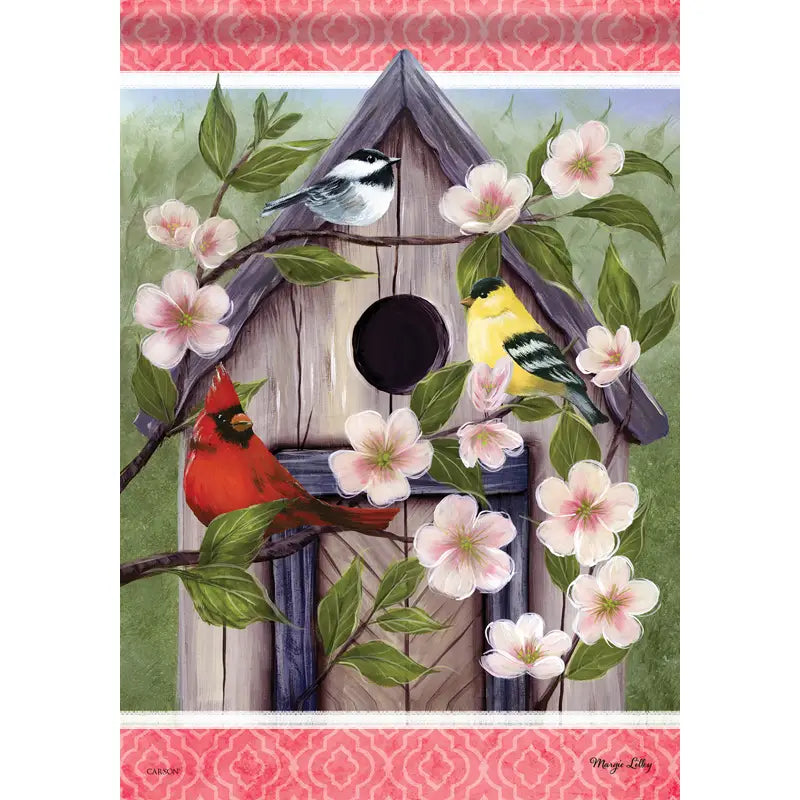 Spring Birdhouse Garden Flag