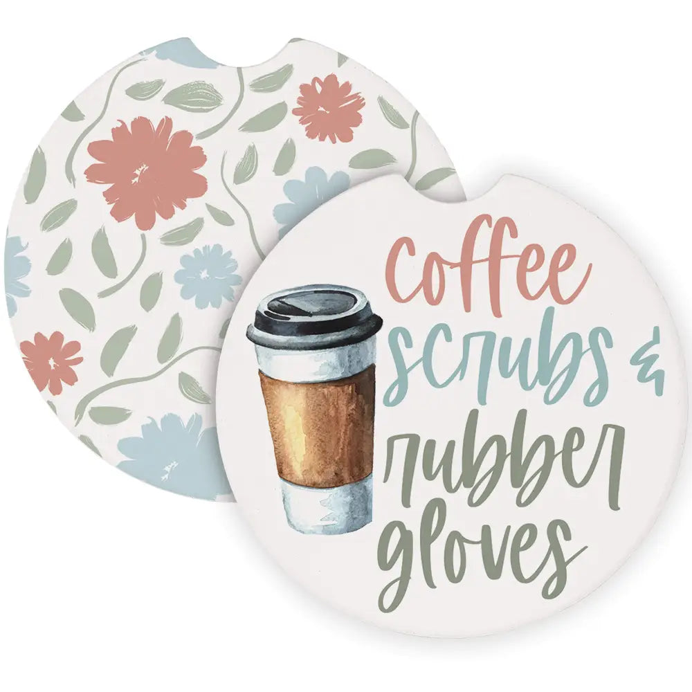 Coffee Scrubs Nurse Car Coasters - Set of 2