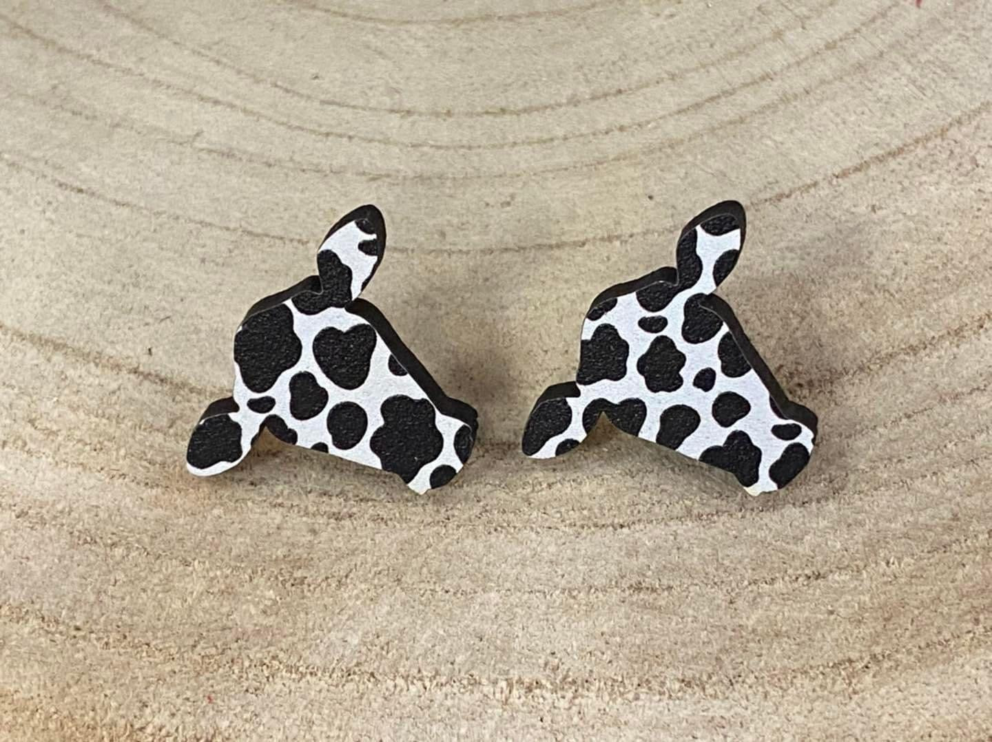 Black & White Cow Head Earrings