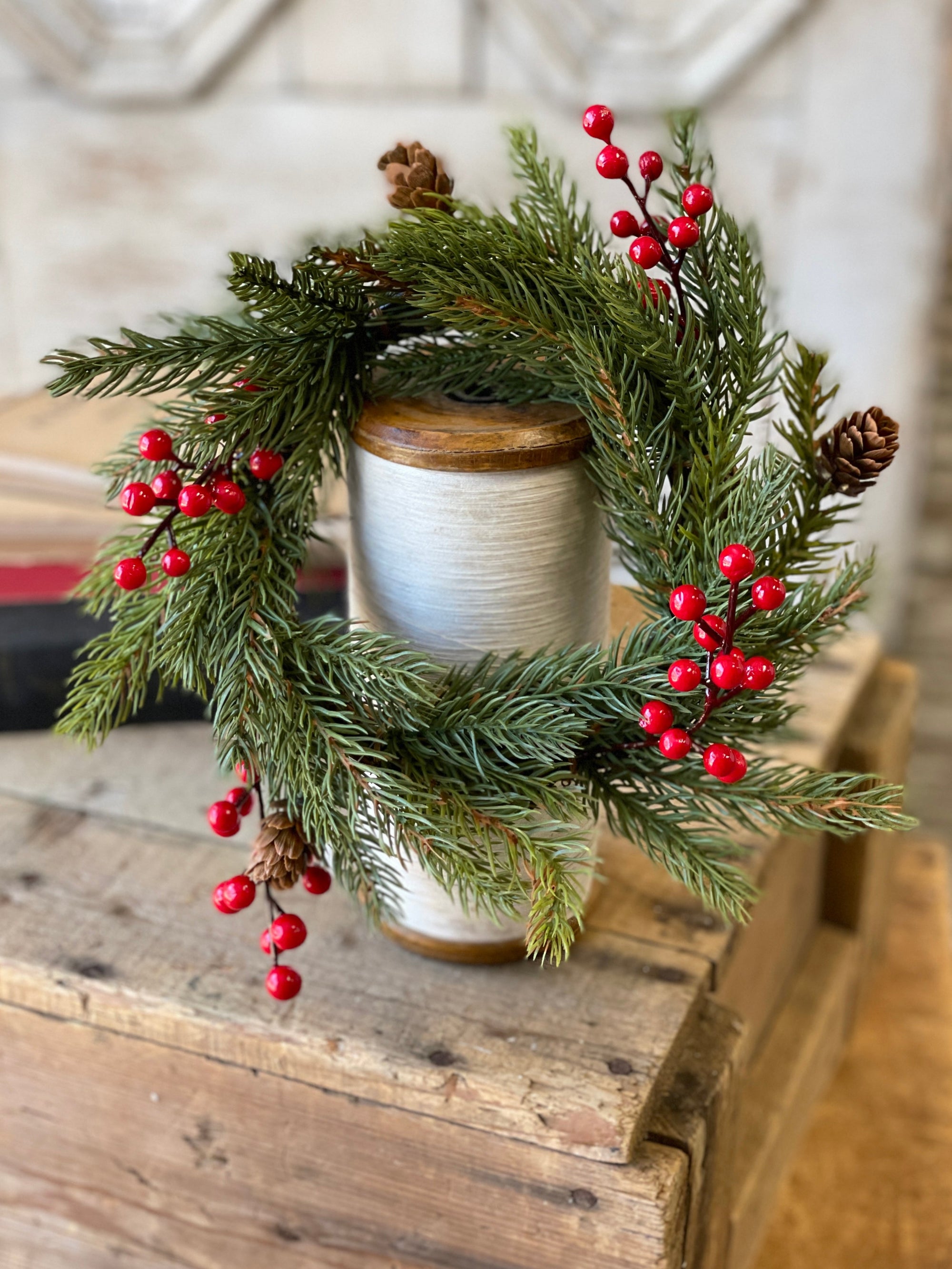 White Spruce with Berries Candle Ring - Medium