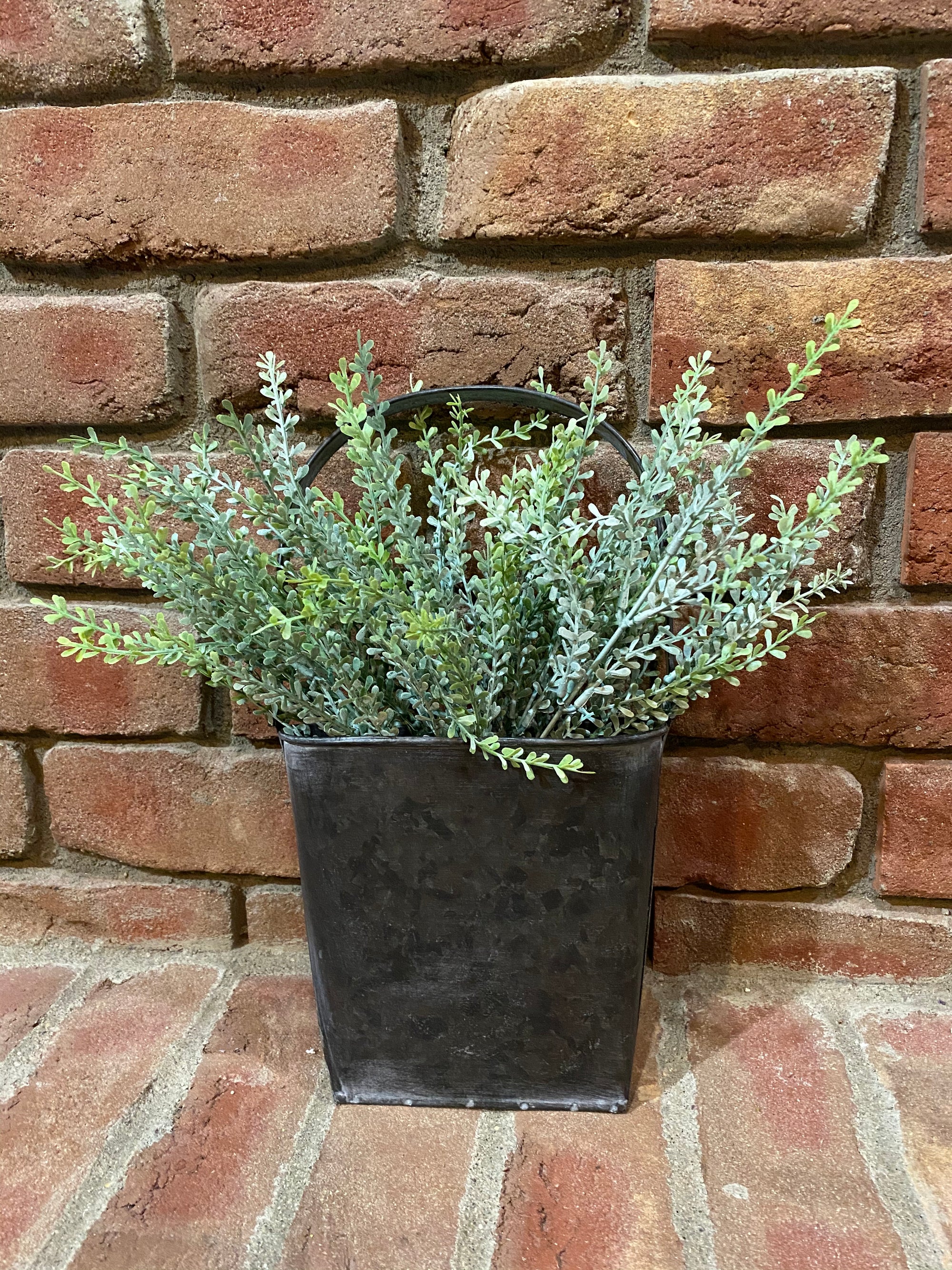 Small Tin Wall Pocket with Foliage Arrangement