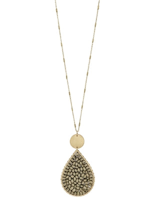 Grey Wood Teardrop Necklace