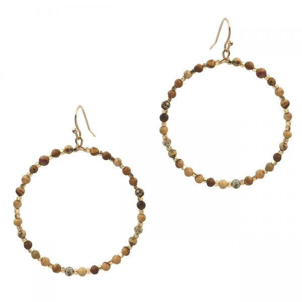 Stone Beaded Earrings - Tan