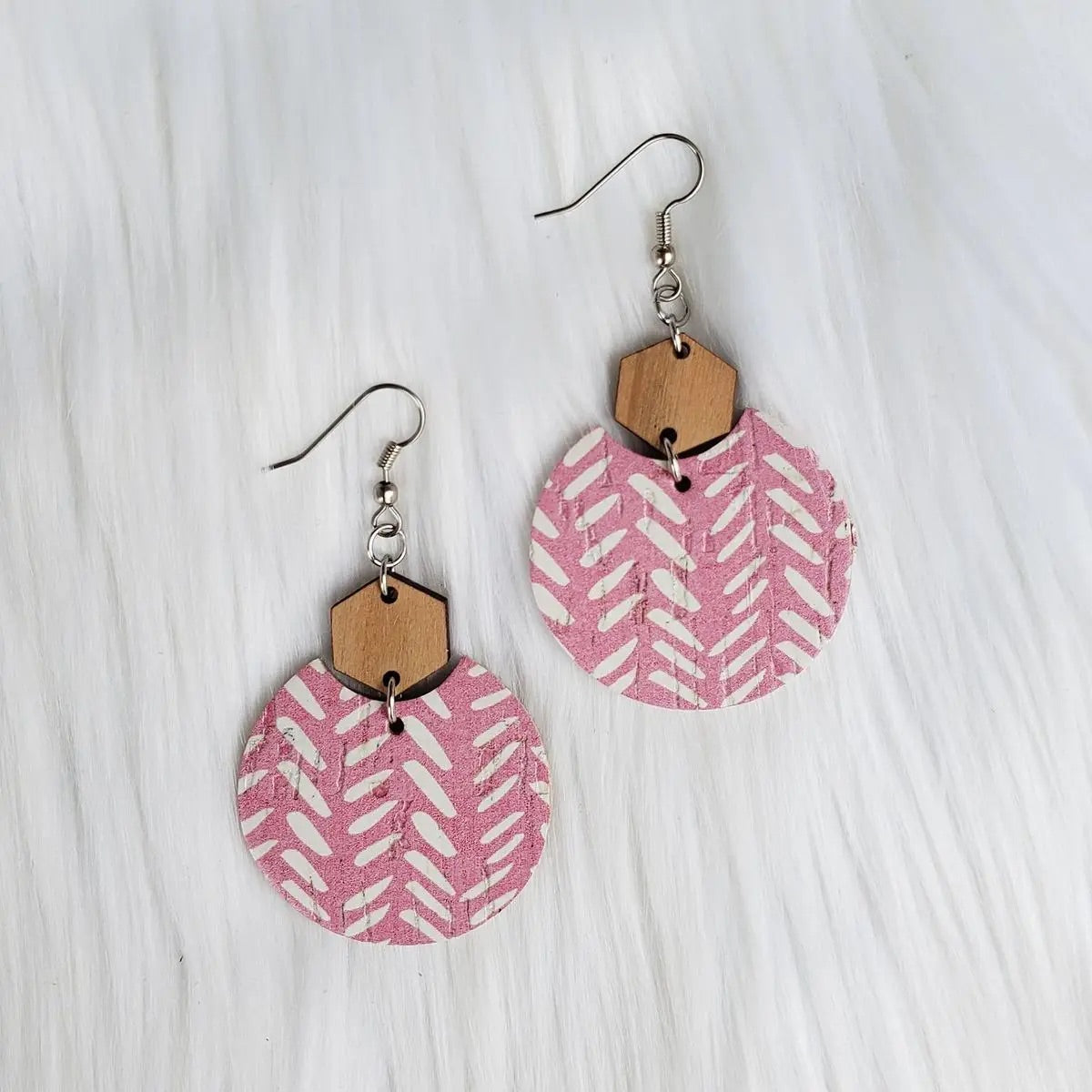 Pink Chevron Leather Earrings