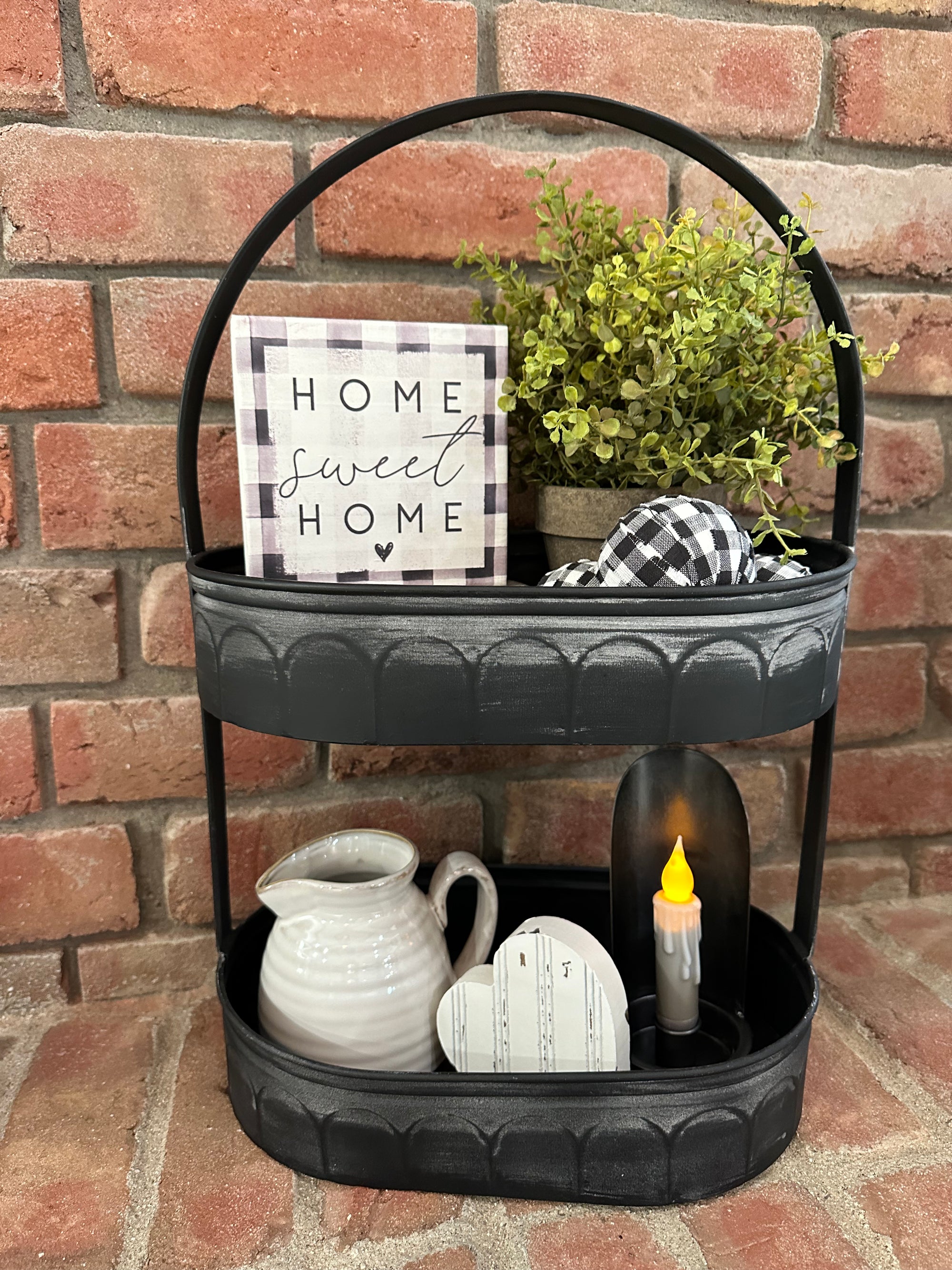 Black Galvanized Two Tiered Oval Tray