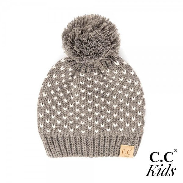 C.C Kids Speckled Pom Beanie - Light Melange Gray/Ivory