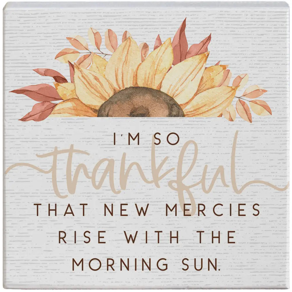 Thankful Sunflower Wood Block Sign