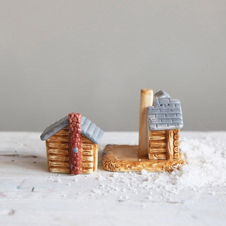 Stoneware Log Cabin Salt & Pepper Set