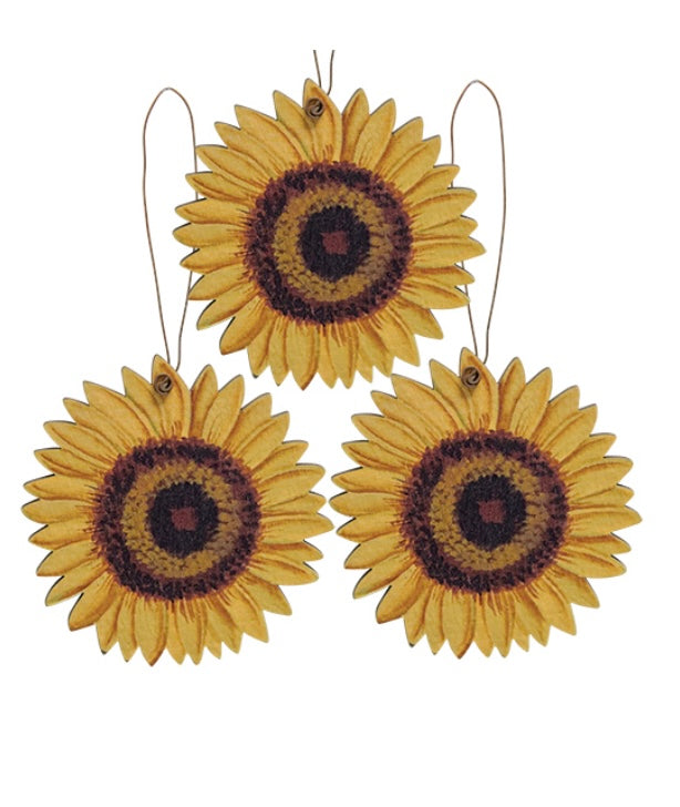 Wooden Sunflower Ornaments - Set of 3