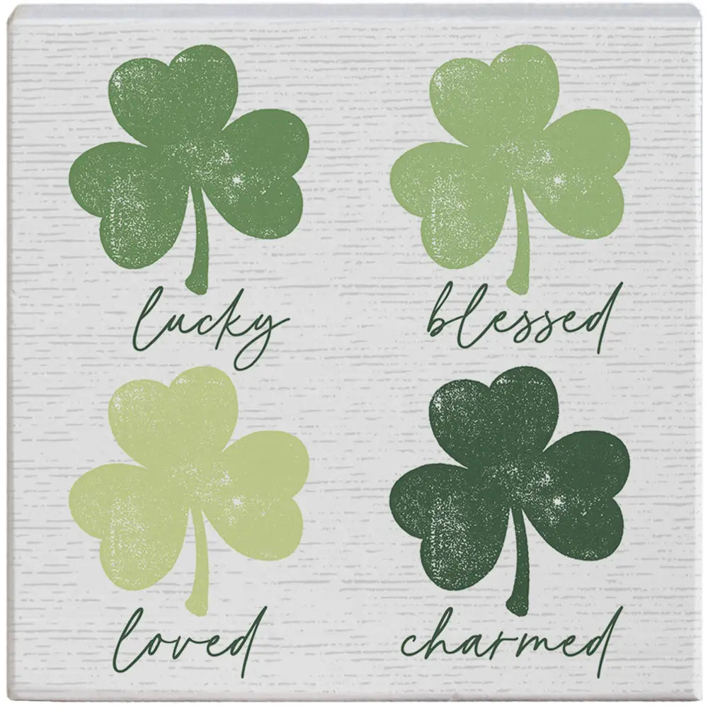 Lucky Clovers Wood Block Sign