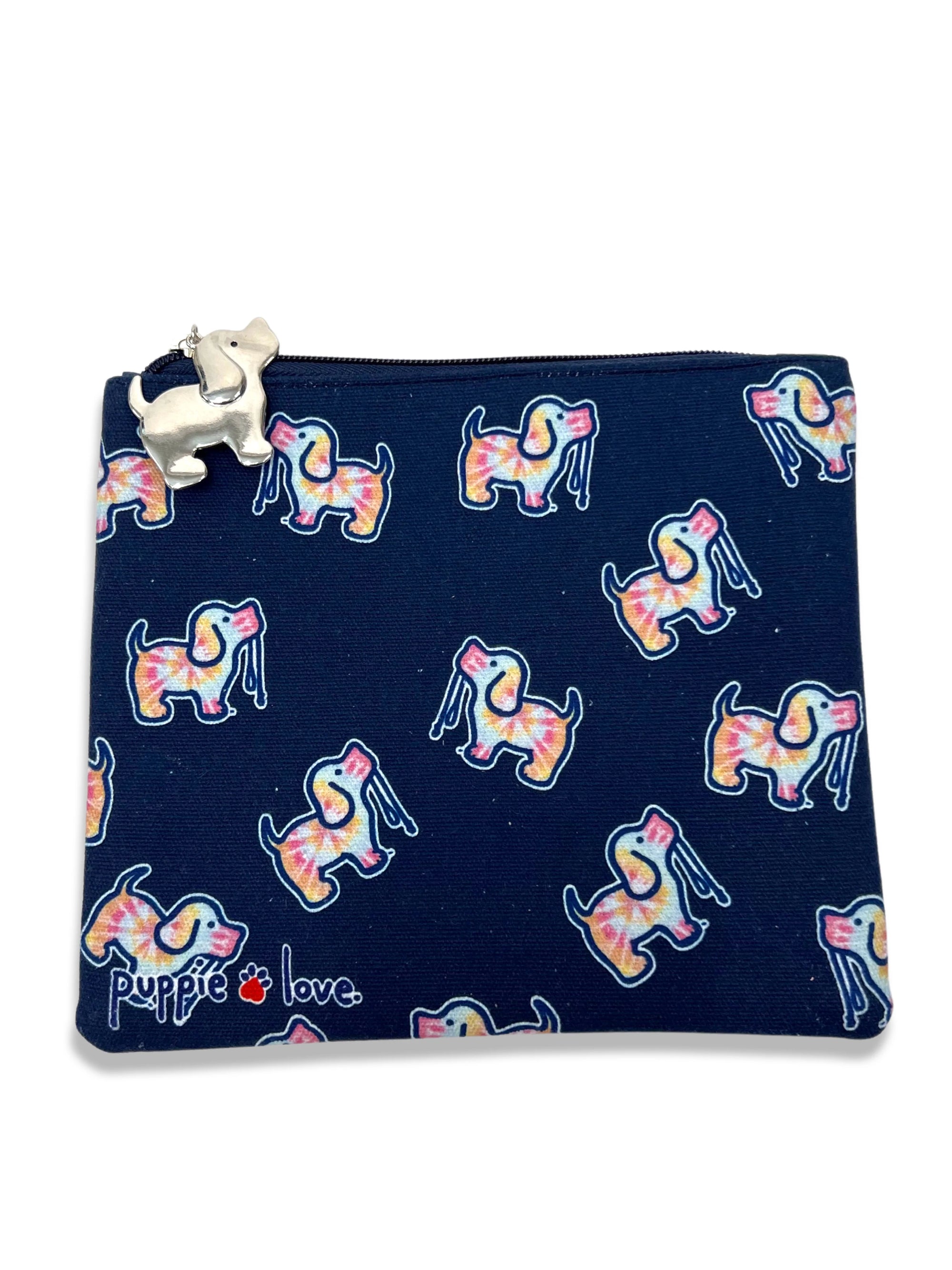 Puppie Love Navy Tie Dye Pup Zipper Pouch