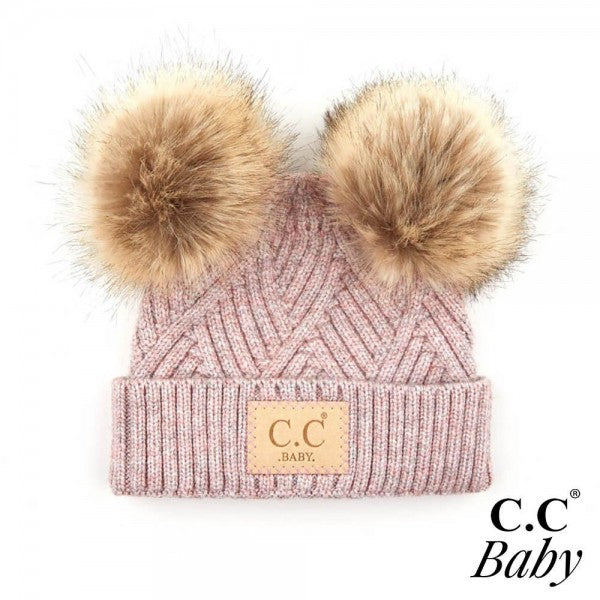 C.C Baby Beanie with Double Pom - Rose Mix