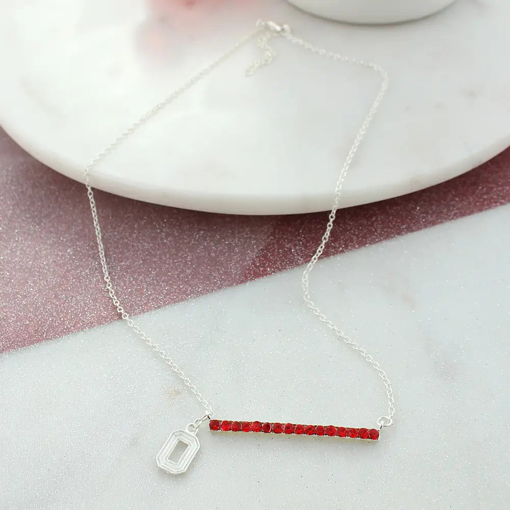 Ohio State Logo & Crystal Bar Necklace