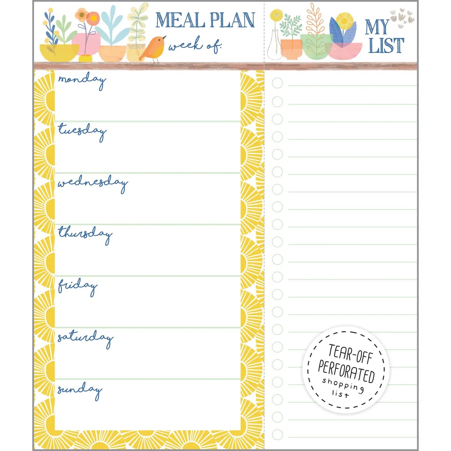 Meal Planner Pad - Bird & Pots