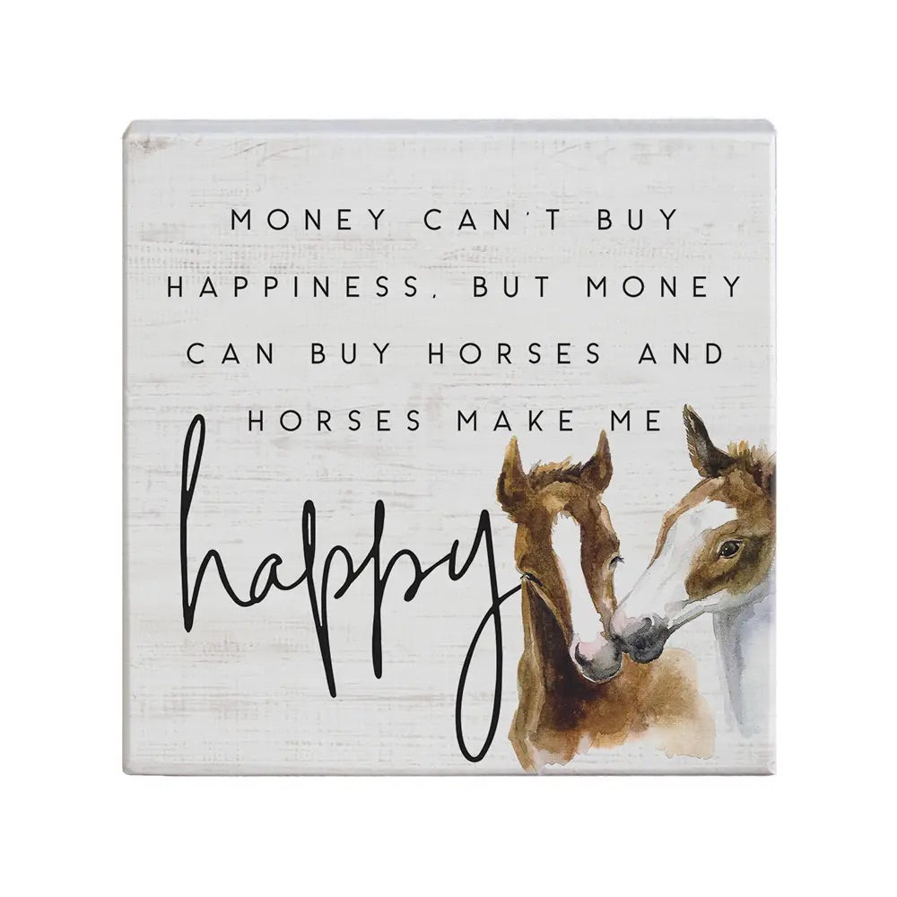 Horses Happy Wood Block Sign