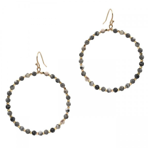 Stone Beaded Earrings  - Grey