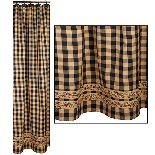 Primitive Berry Vine Check - Shower Curtain