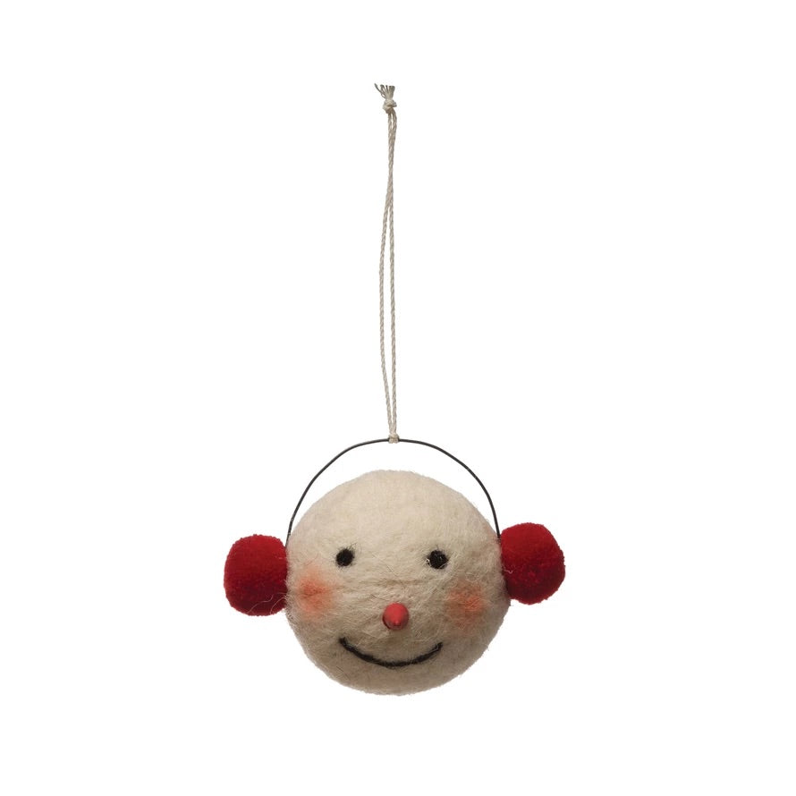 Wool Felt Snowman Head Ornament