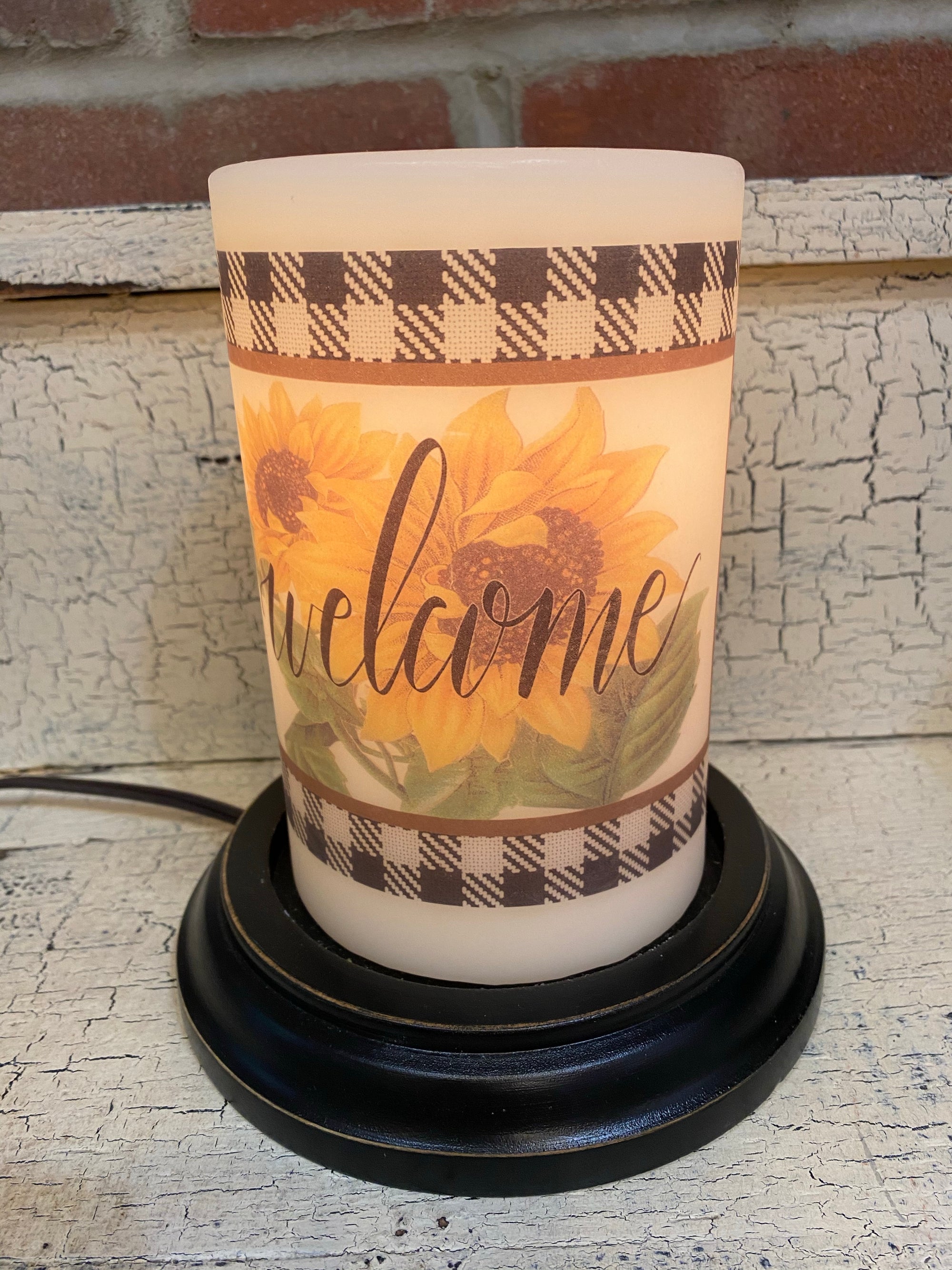 Sunflower Welcome Buffalo Check Candle Sleeve