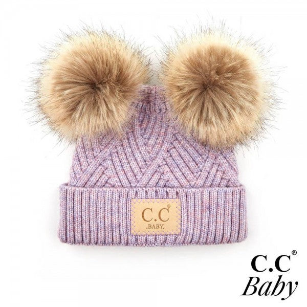 C.C Baby Beanie with Double Pom - Lavender Mix