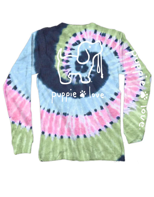 Puppie Love Midnight Pastel Tie Dye Long Sleeve Tee