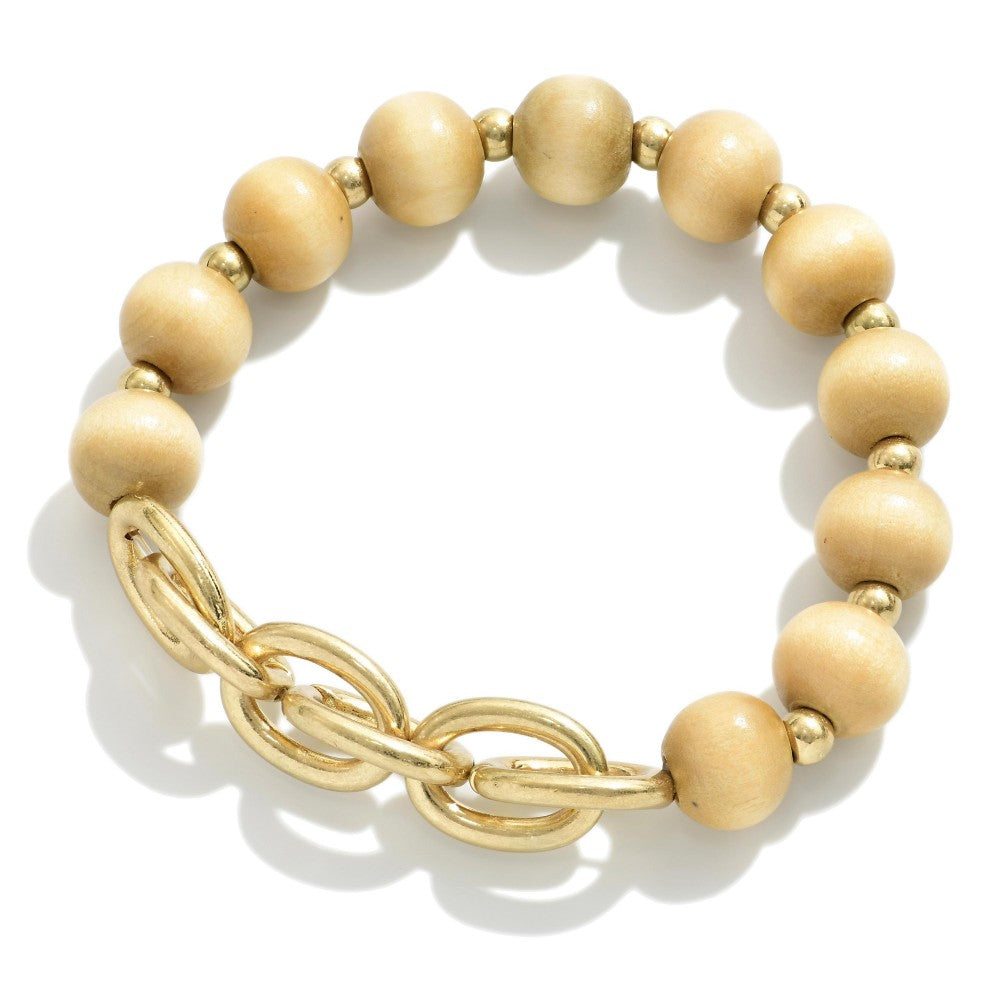 Wood Beaded Stretch Bracelet - Beige