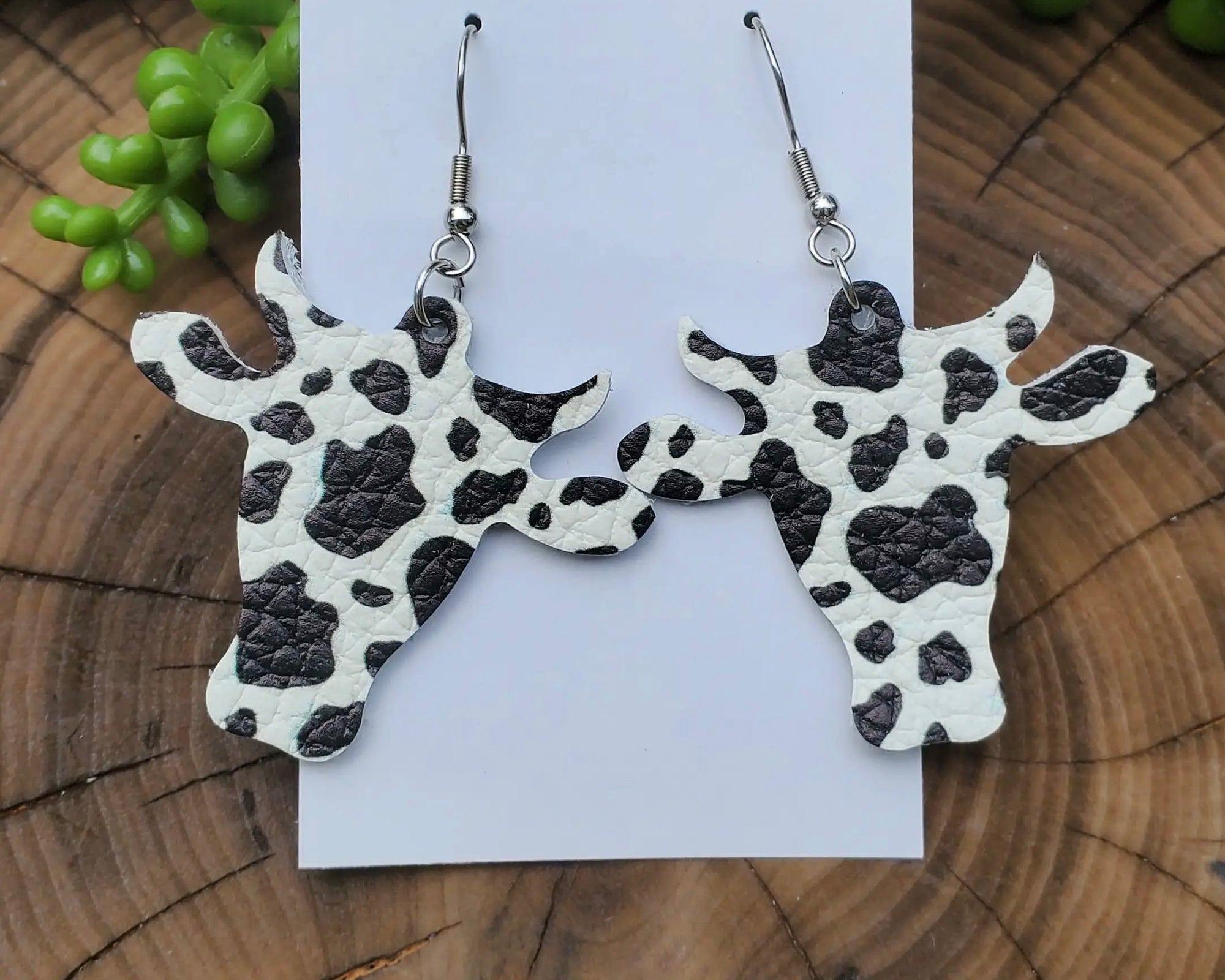 Black & White Cow Print Leather Earrings