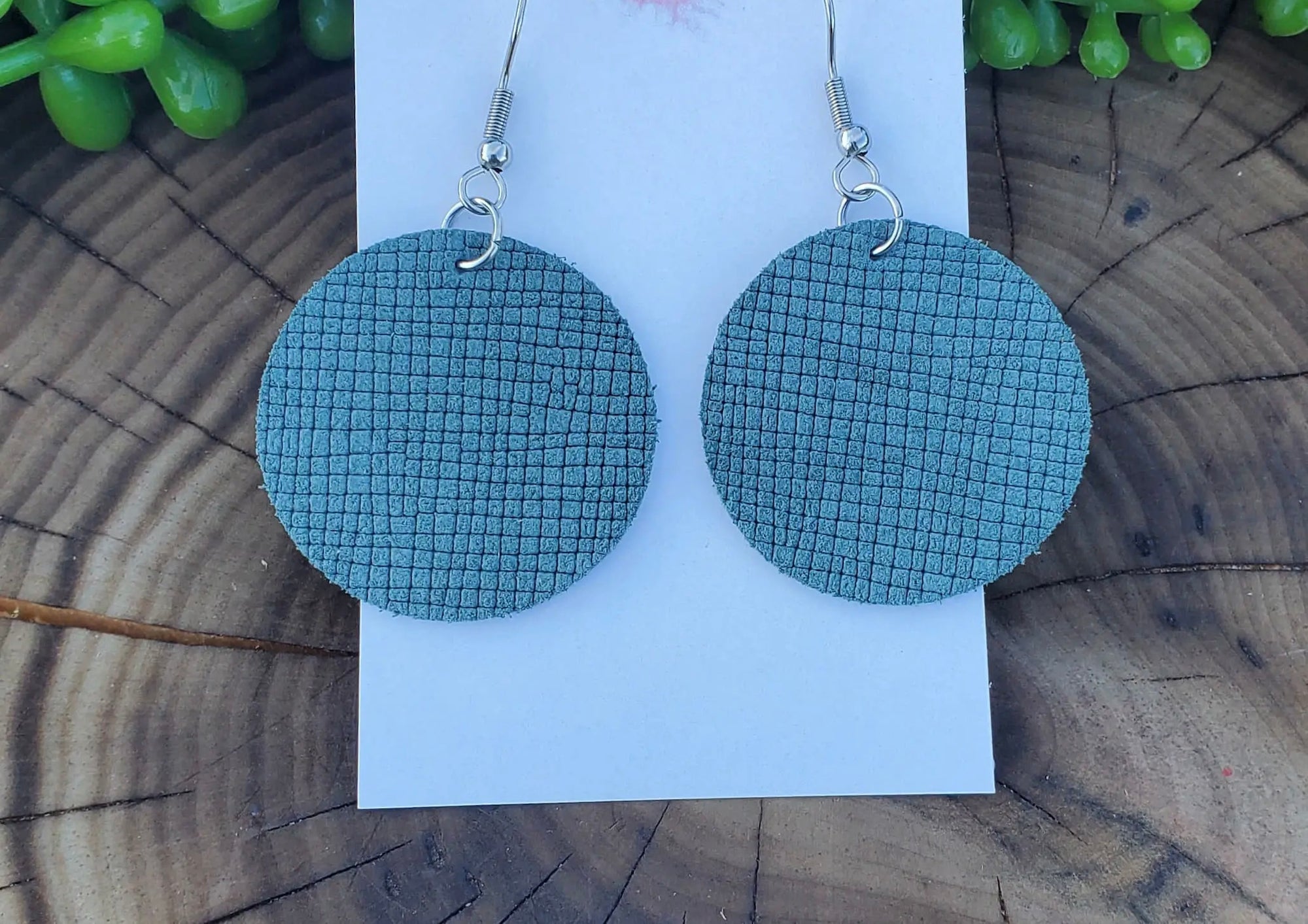 Blue Jean Circle Leather Earrings