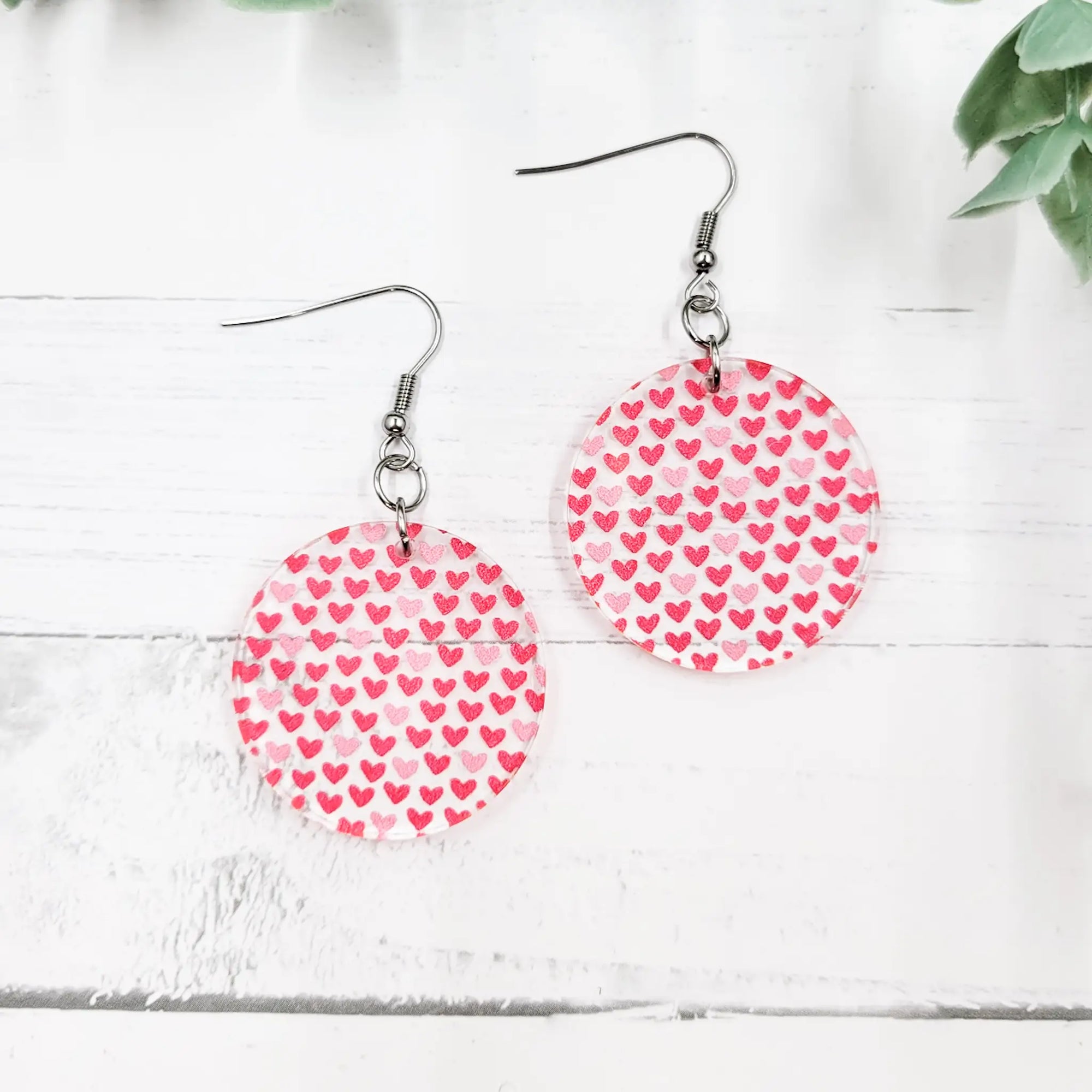 Pink Hearts Acrylic Earrings