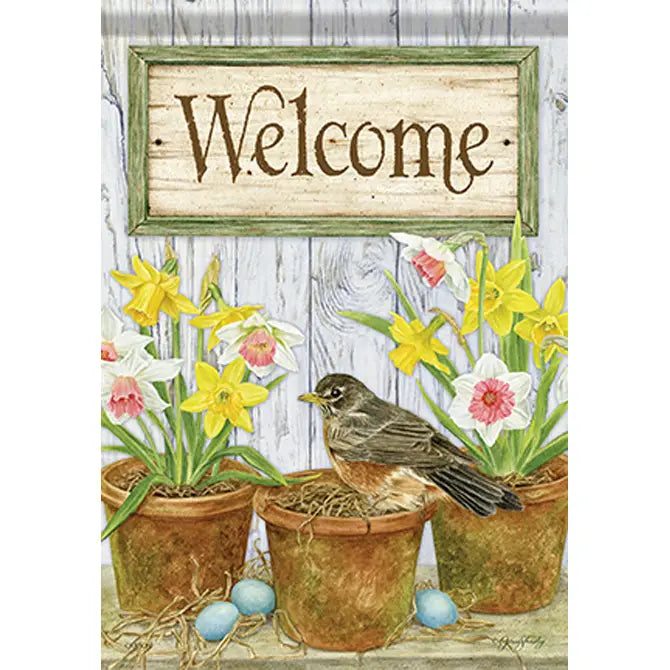 Welcome Robin Garden Flag