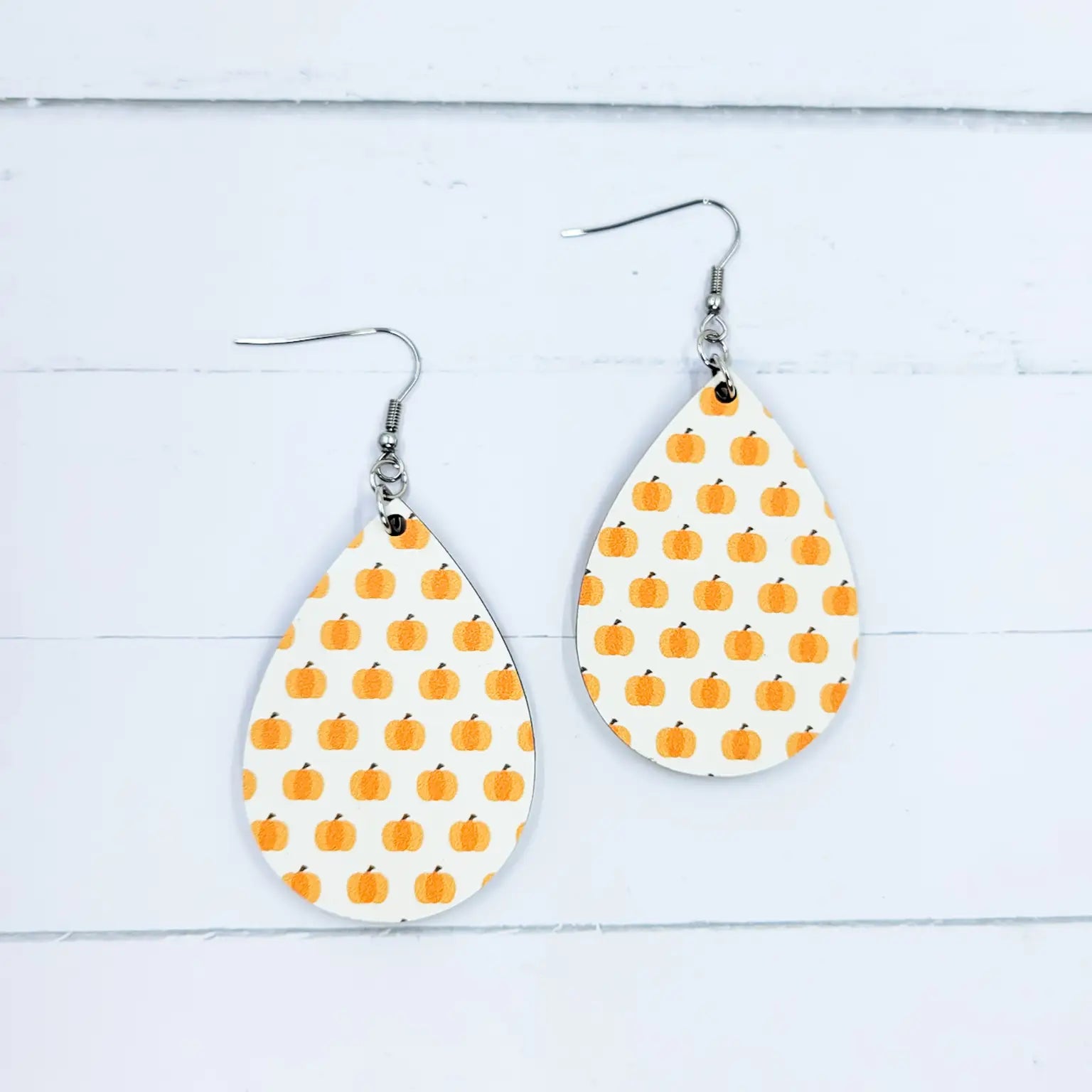 Pumpkin Wooden Teardrop Earrings