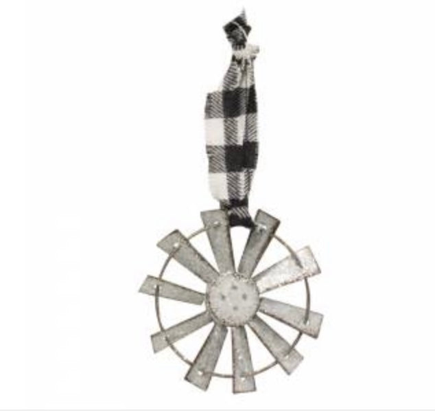 Windmill Ornament with Black & White Hanger