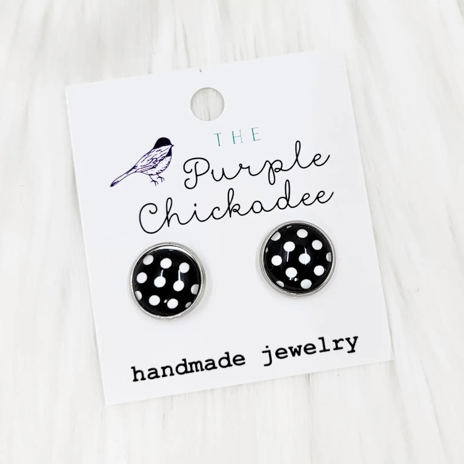 Black Polka Dotted Stud Earrings