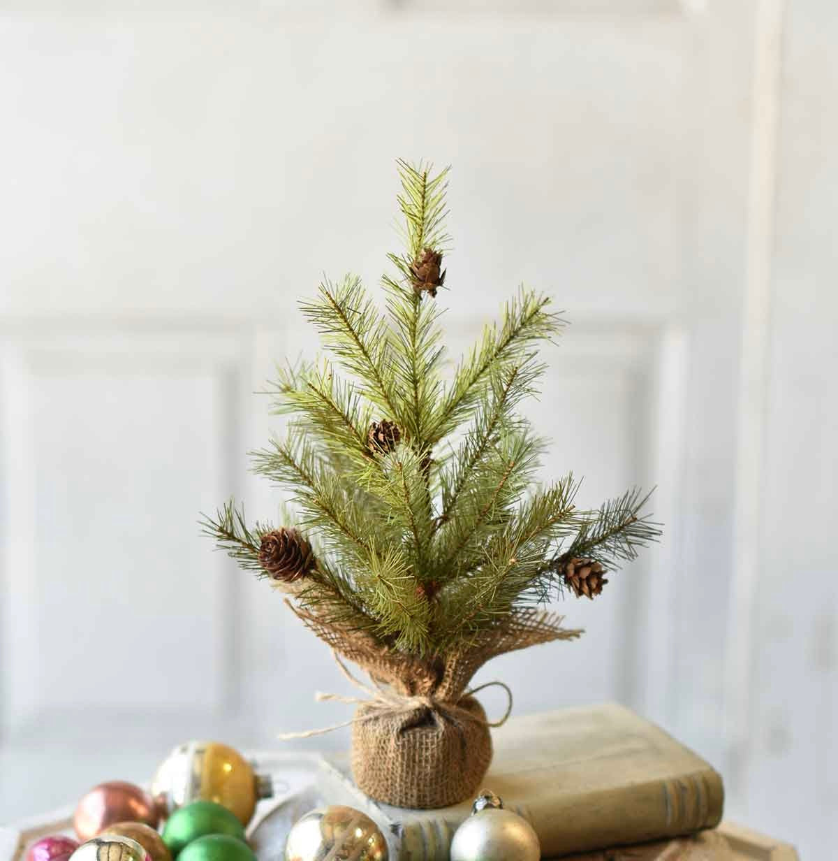 Pine Tree with Cones & Burlap 12”