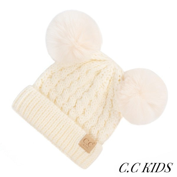 C.C Kids Double Pom Beanie - Cream