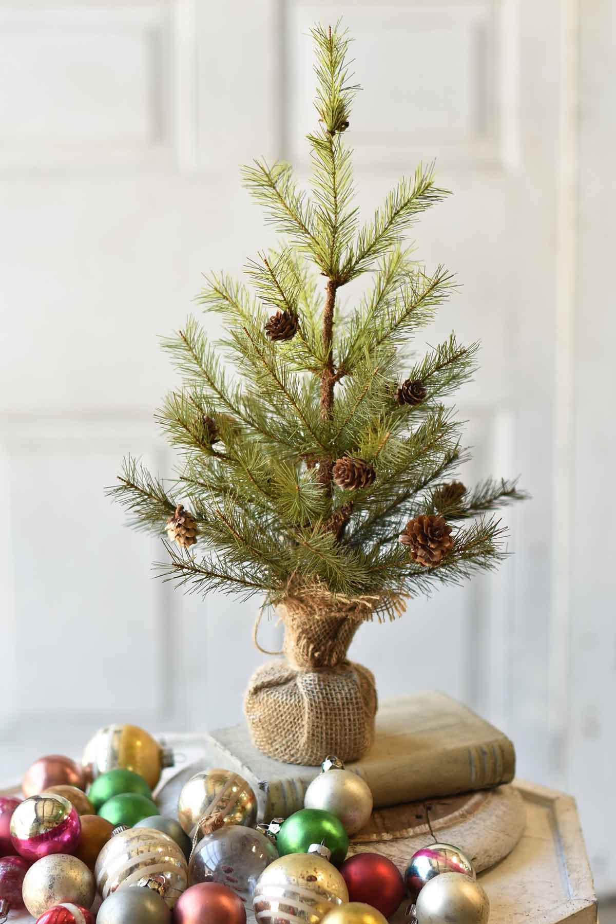 Pine Tree with Cones & Burlap 18”