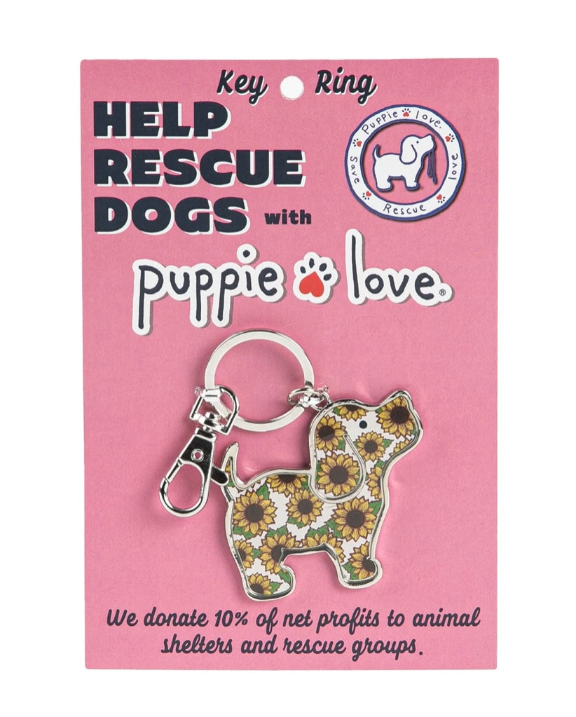 Puppie Love Sunflower Pup Key Ring